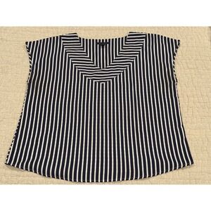 Nautical Striped Navy Blue White Blouse Short Sleeve Top XL Yachtcore Americana
